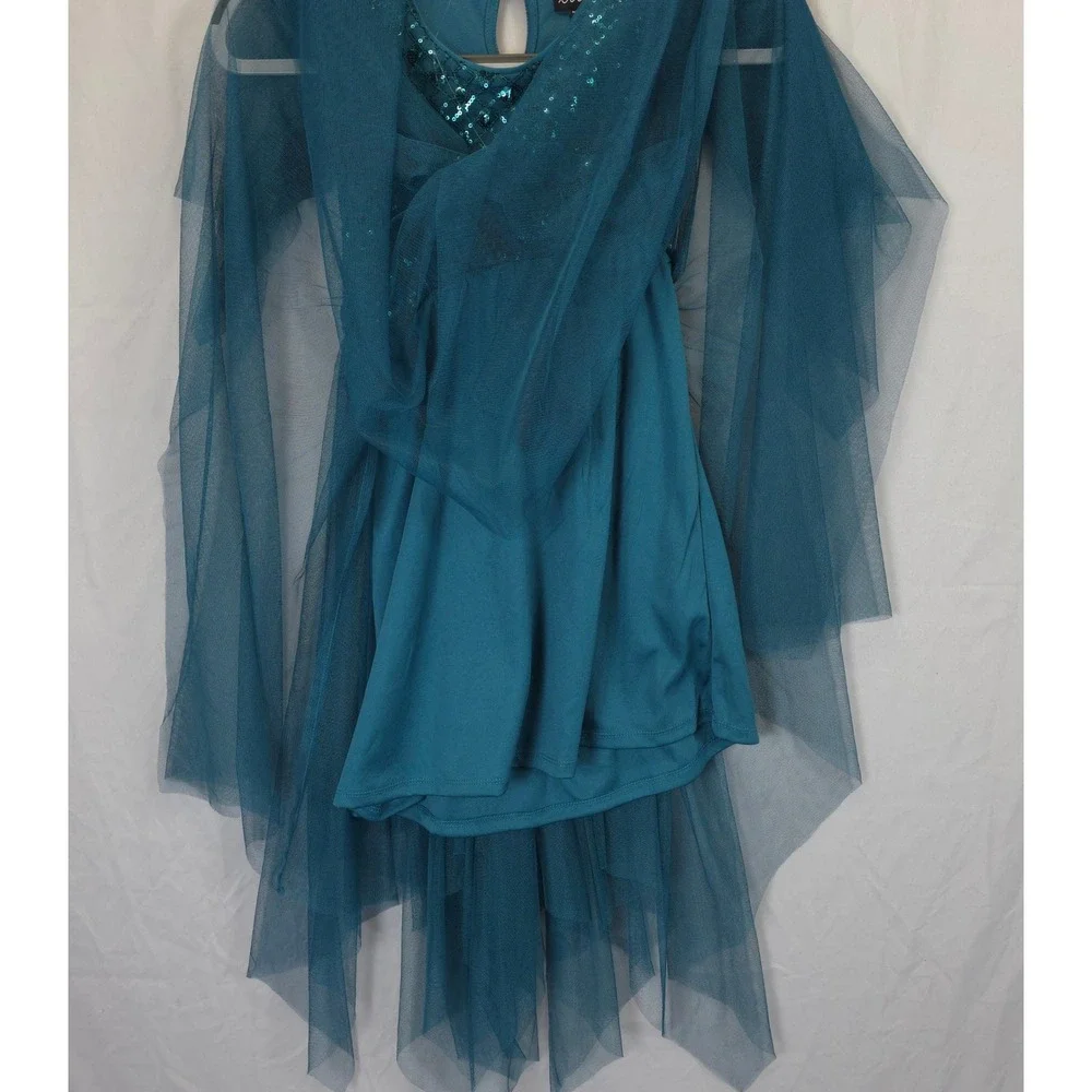 Lilt Teal Sequin Tulle Dress Girls 8 Handkerchief Hem Sleeveless Party‎ Festive